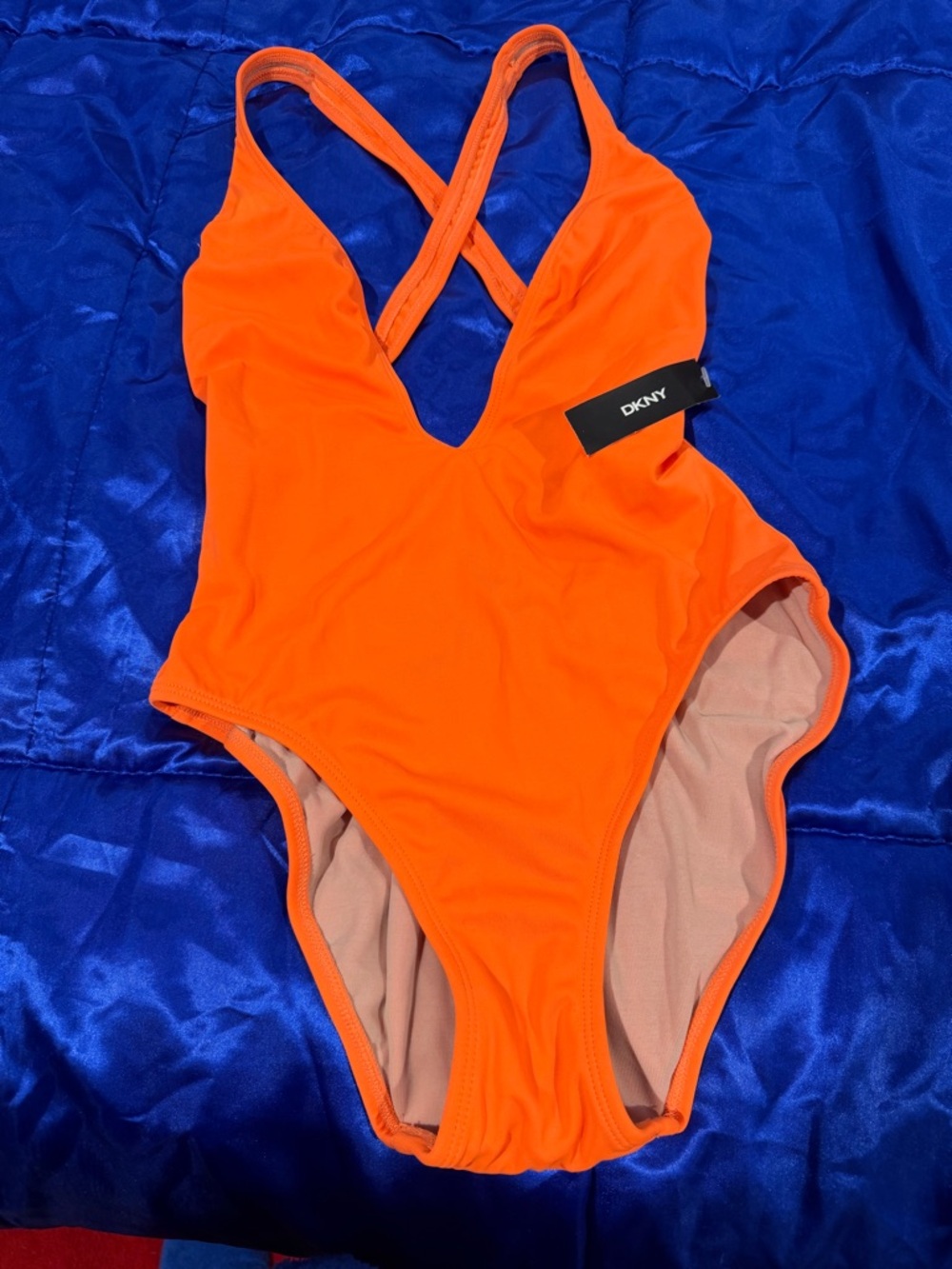 DKNY Neon Orange Crisscross Back Swim Bodysuit